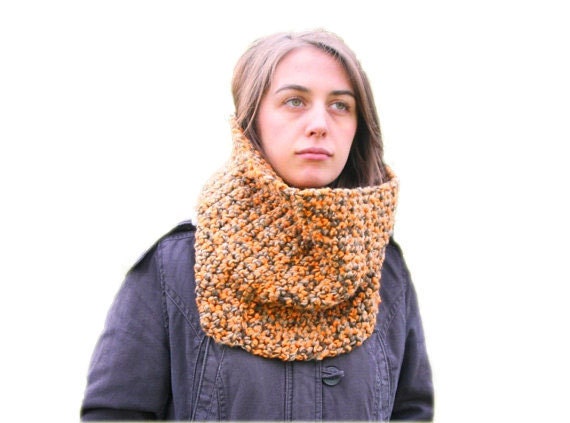 Chinky Cowl in Earth Tones - Neck Warmer Scarf in Orange, Mustard and Brown - Fall Winter Fashion - Women and Teens Accessories - Snood