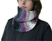 Striped Neck Warmer in Shades of Purple, Grey and White - Cowl - Snood - Fall Winter Fashion - Teens Women Accessories