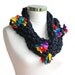 Navy Blue Scarf with Rainbow Colors Flowers - Cotton Spring Summer Fashion - Women Teens Accessories - Knit Multicolor Fashion