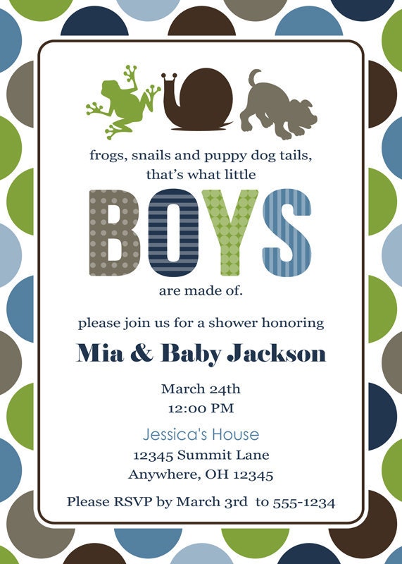 Frogs Snails and Puppy Dog Tails Baby Shower Invitation Il_170x135