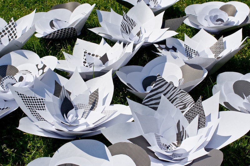 Set of 2 - Pop Art Black & White Large Paper Flowers