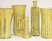 Custom Order Vintage Lemon Yellow Hand Painted Distressed Shabby Chic  Vases