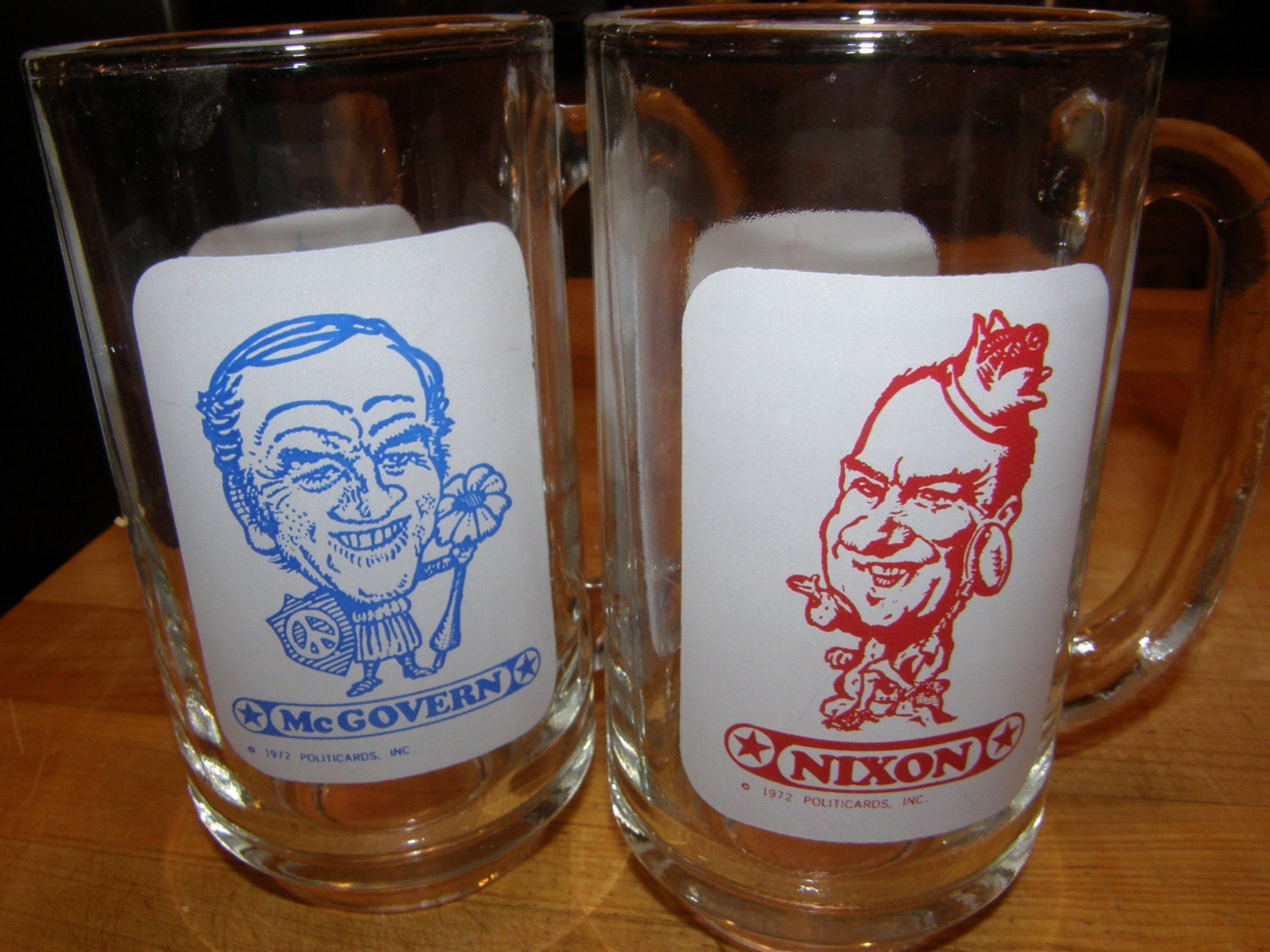 Vintage Political Mugs Nixon and McGovern as a Peace-Nik from Shakey's Pizza