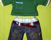 RESERVED for VIRGINIA-Boutique jeans with checkered cotton waist - for 15 inches Bamboletta or Waldorf style doll. Custom order only.