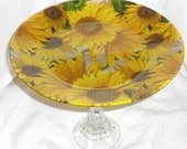Sunflower Glass Cake Stand Cupcake Stand Dessert Pedestal Fruit Stand  Sunflower Kitchen Decor, Bright Yellow