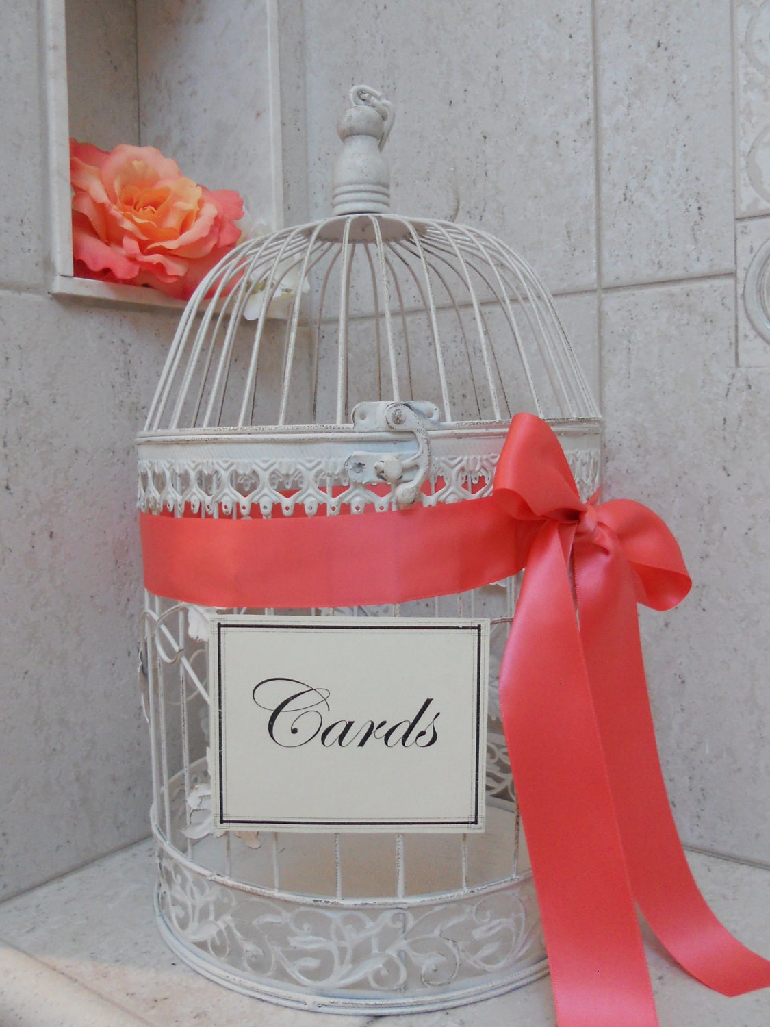 Large Round White Birdcage/Wedding/Card Holder