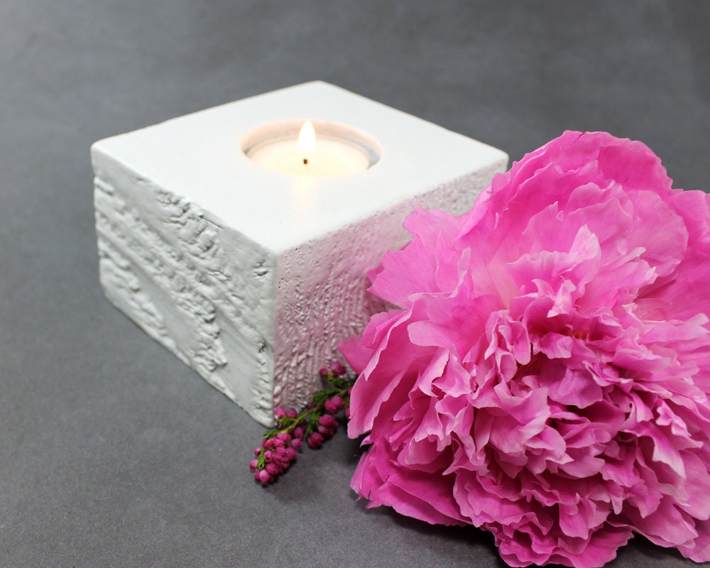 Candle Holder Wood Block for Tea Lights in White