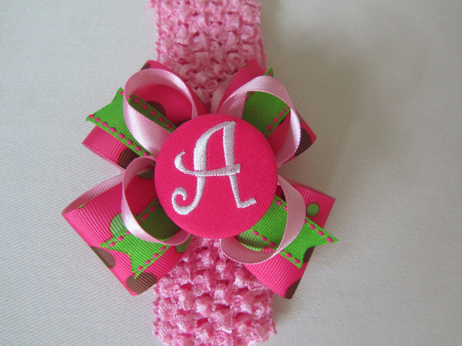 Baby GIrl's Monogrammed Clothing, Newborn going home set (Pink and Green Polka Dot)