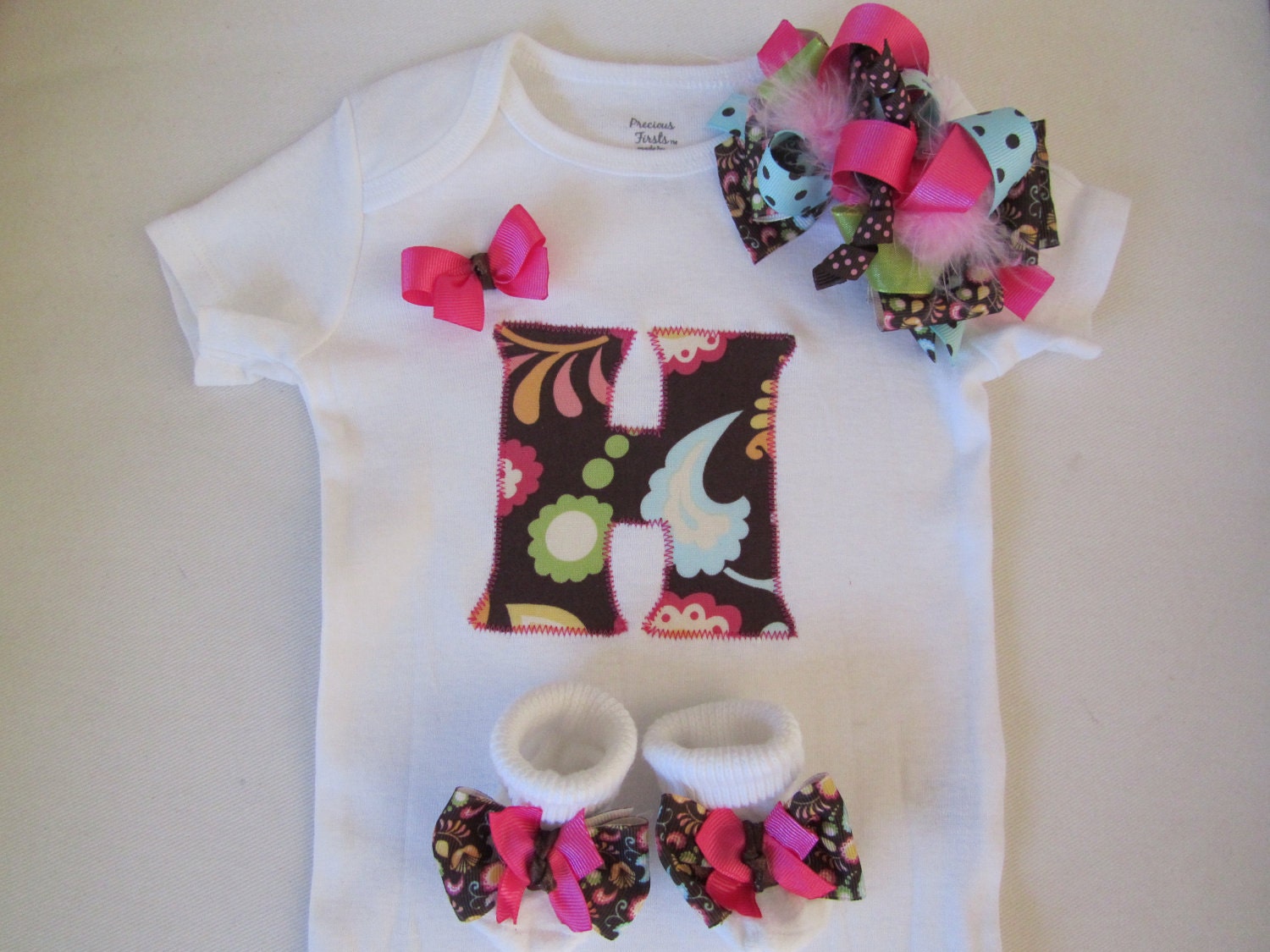 Monogram Baby Girl Clothing Gift Set/ Newborn Monogrammed Going Home Set/ New Baby Take Home Monogram Set (Brown & Pink Paisley)