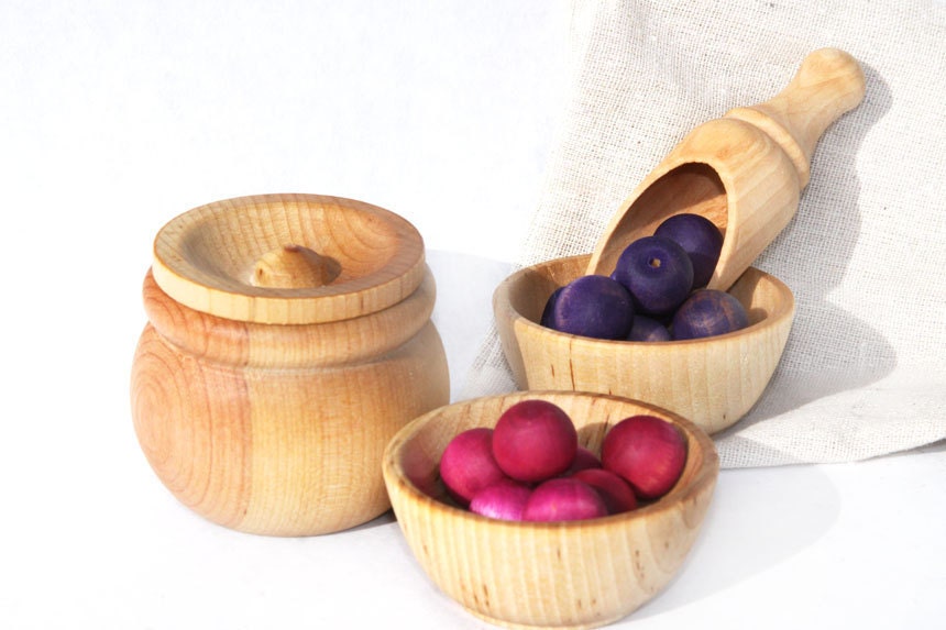 Jar of Berries  Wooden Blueberry and Cherry jar  play set.  Ready to ship.