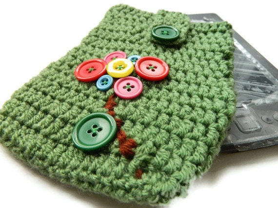 Crochet Kindle Case- Kindle Cover- Buttons Flowers - knitella2011