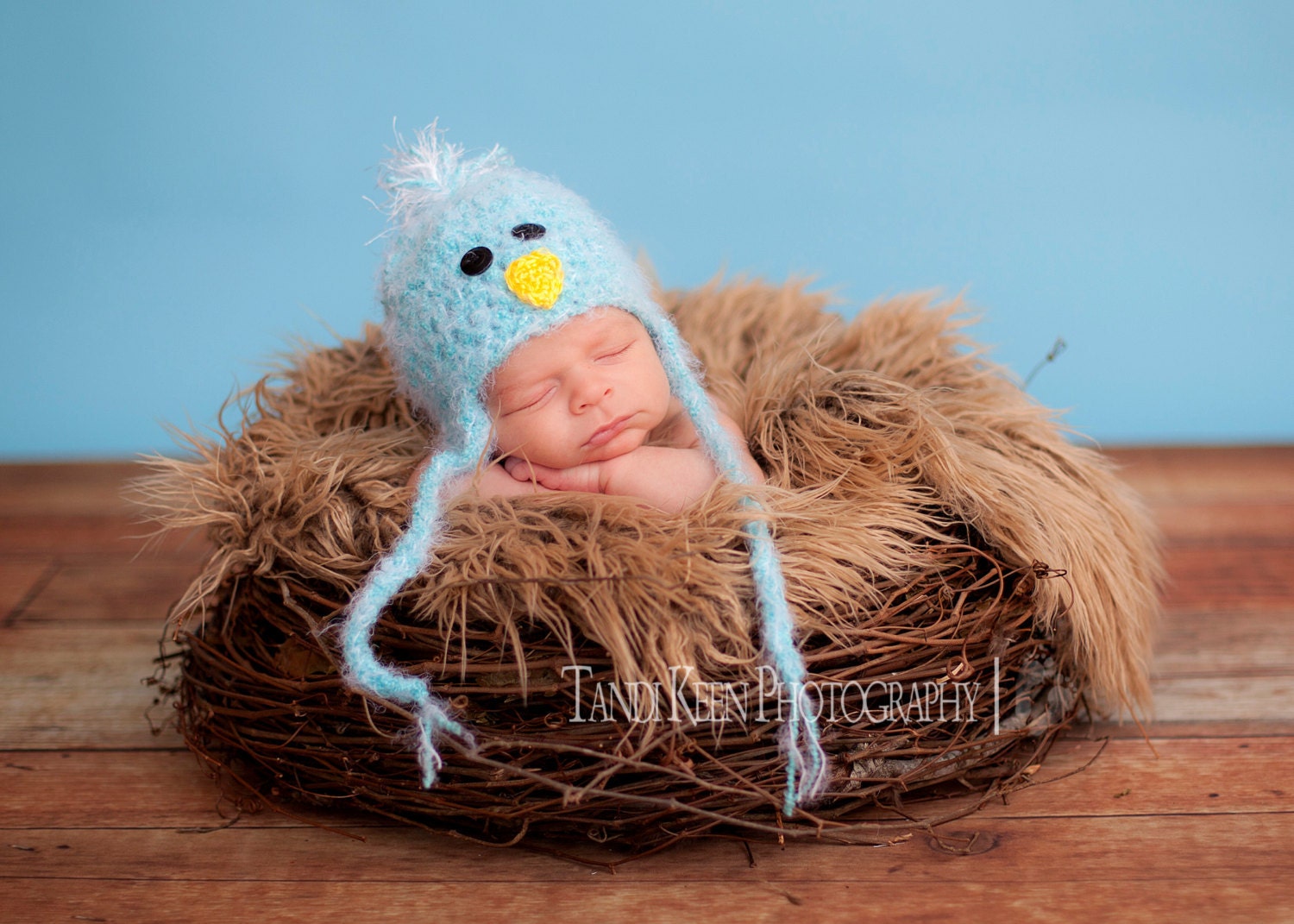 Little Blue Bird Baby Hat  with Earflaps and Ties- Soooo Soft - Great Texture