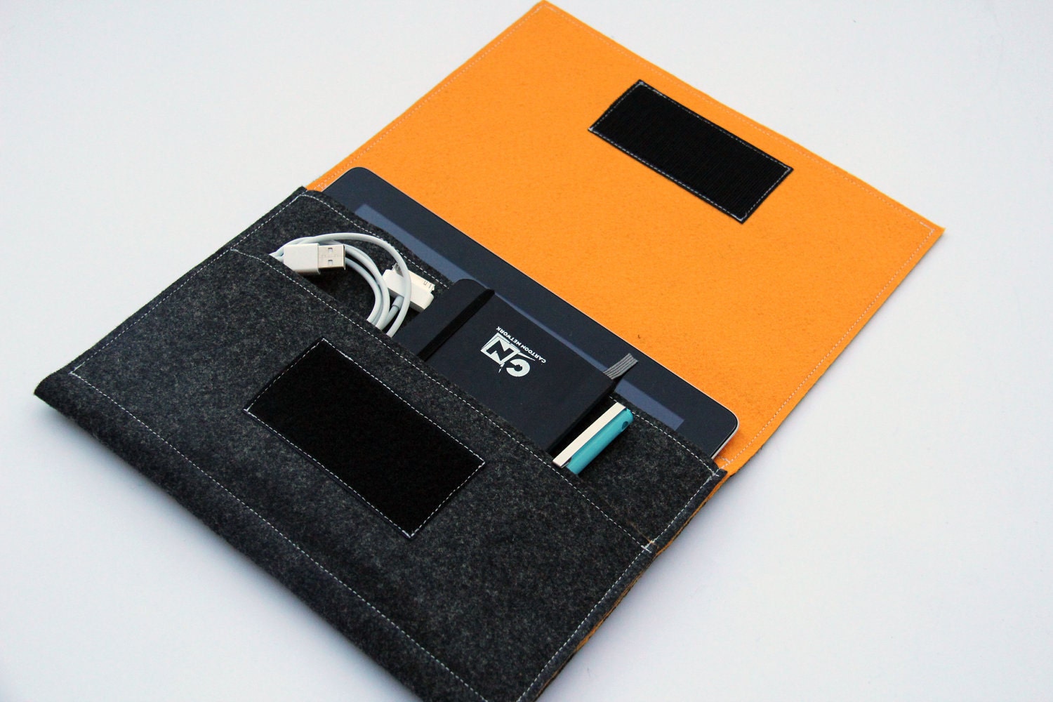 iPad Sleeve / iPad Case / iPad Cover / iPad Organizer - Dark Gray & Mustard - Weird.Old.Snail