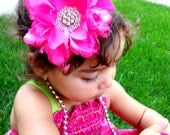 Baby Girl hot pink lace vintage flower headband,elastic headband