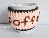 Mug Cozy, Cup Cosy, Mug Warmer knitted,peach and brown color, coffee mug cozy