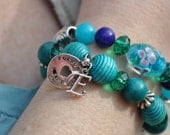 Custom Made Teal and Green Charm Bracelet (set of 2)