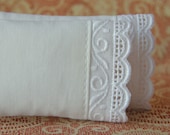 Dollhouse Miniature Set of 2 Premium White Pillows with Scroll Lace Trim  - 1/12 scale