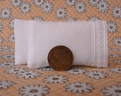 Dollhouse Miniature Set of 2 White Bed Pillows with interlocking chain trim - 1:12 scale