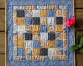 Quilted Table Topper - Blue and  Tan Patchwork