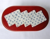 Dollhouse Miniature Reversible Placemats Set of 4, In 1:12 Scale - Light Blue Leaf print reverses to Christmas
