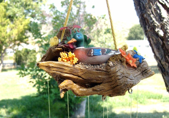 windchime - ceramic mallard duck on driftwood
