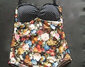 Victorian print w / Polka dots retro swimsuit Size Small or Medium