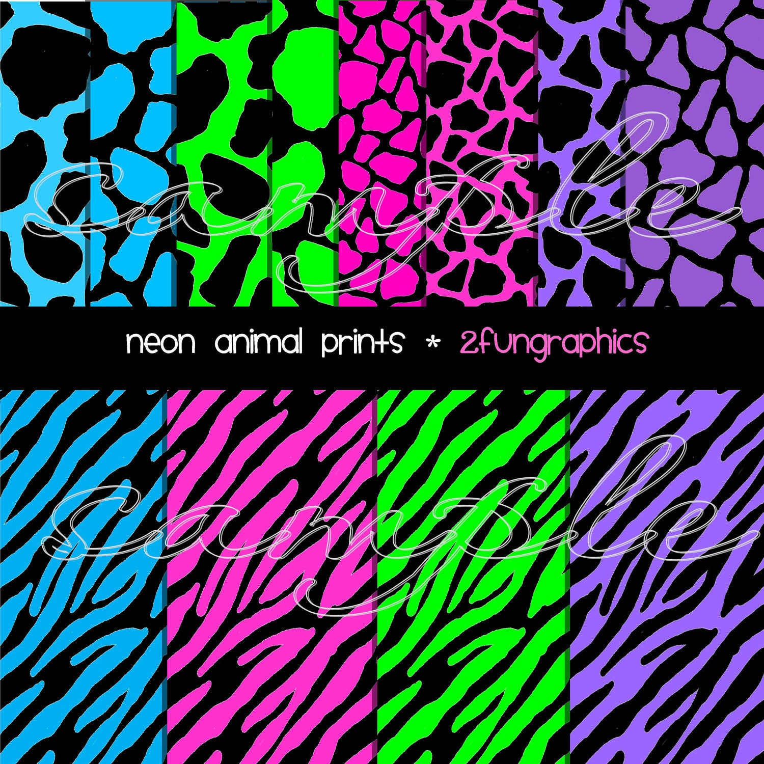 Neon Animal Prints...digital background sheets..8.5x11.. 12 sheets, personal or small commercial use Il_570xn