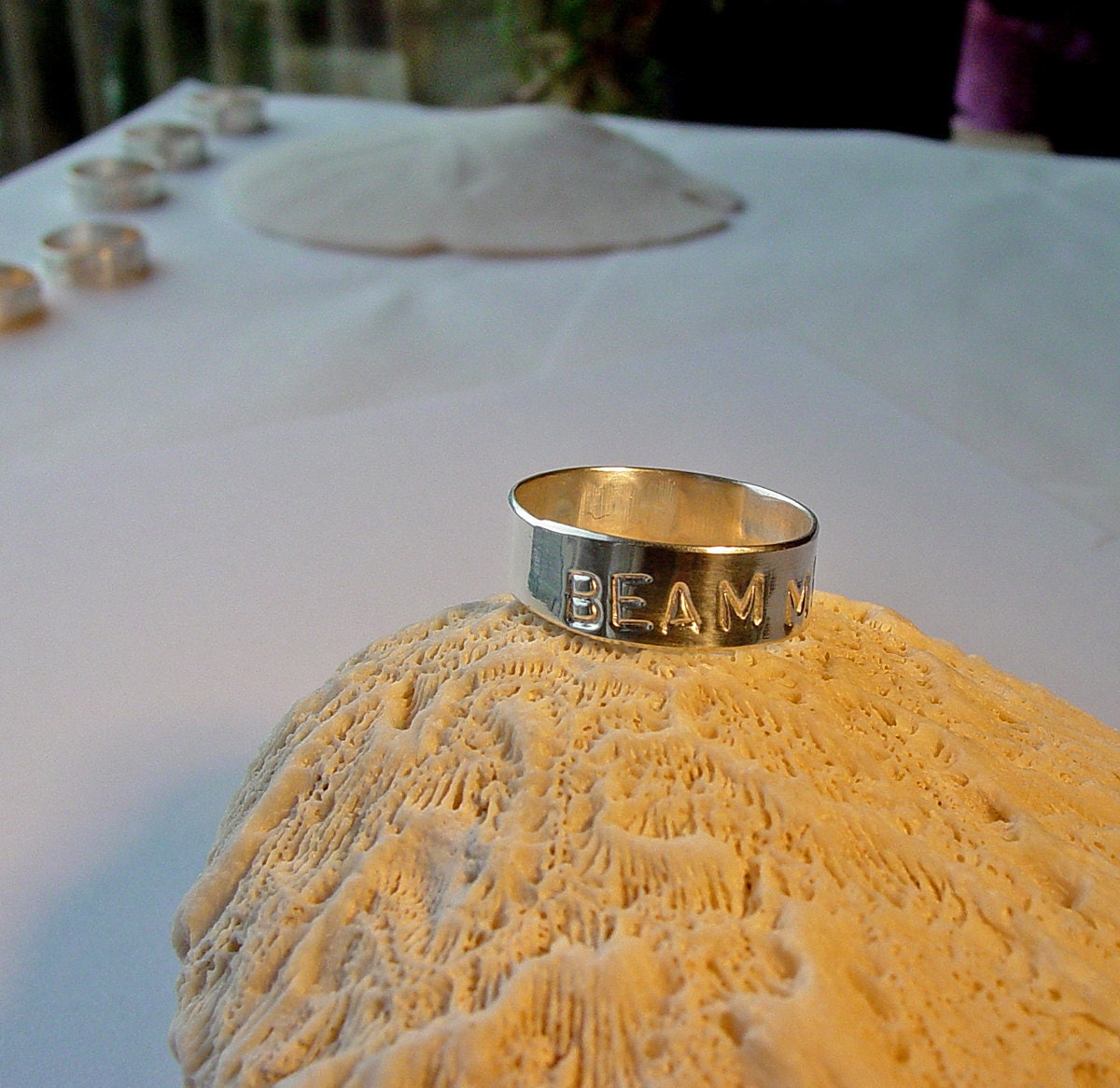 Beam me up Scotty Ring hand stamped sterling silver band