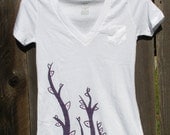 Purple Vines with Red Accents on White V-neck Boyfriend T-shirt - Women's Size XS - DragonflightDreams