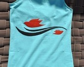 Red Birds Screenprinted on Turquoise Spaghetti Strap Tank - Women's Size S
