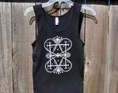 Black Tank with White Screenprinted Decoration - Women's Size L