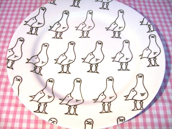 Porcelain Serving Plate featuring a hand drawn seagull pattern