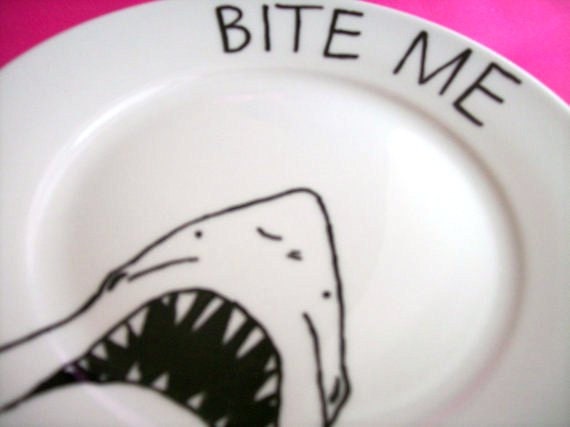 Decorative Shark Side Plate in porcelain with a Hand Painted illustration