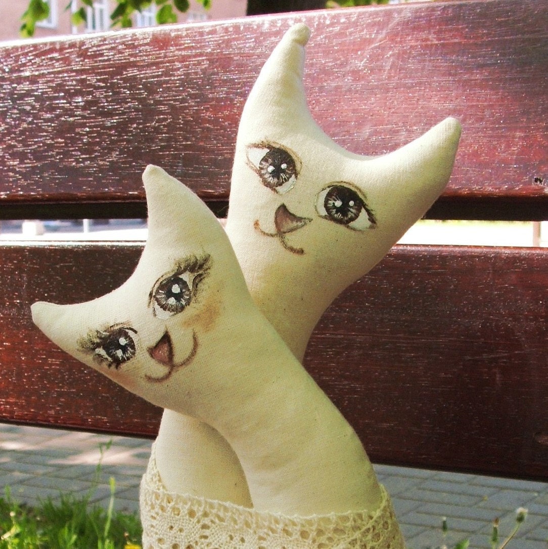fall in love cats  -  cloth doll  handmade -FREE shipping Etsy