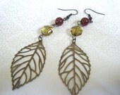 Antiqued gold earrings- autumn leaf earrings