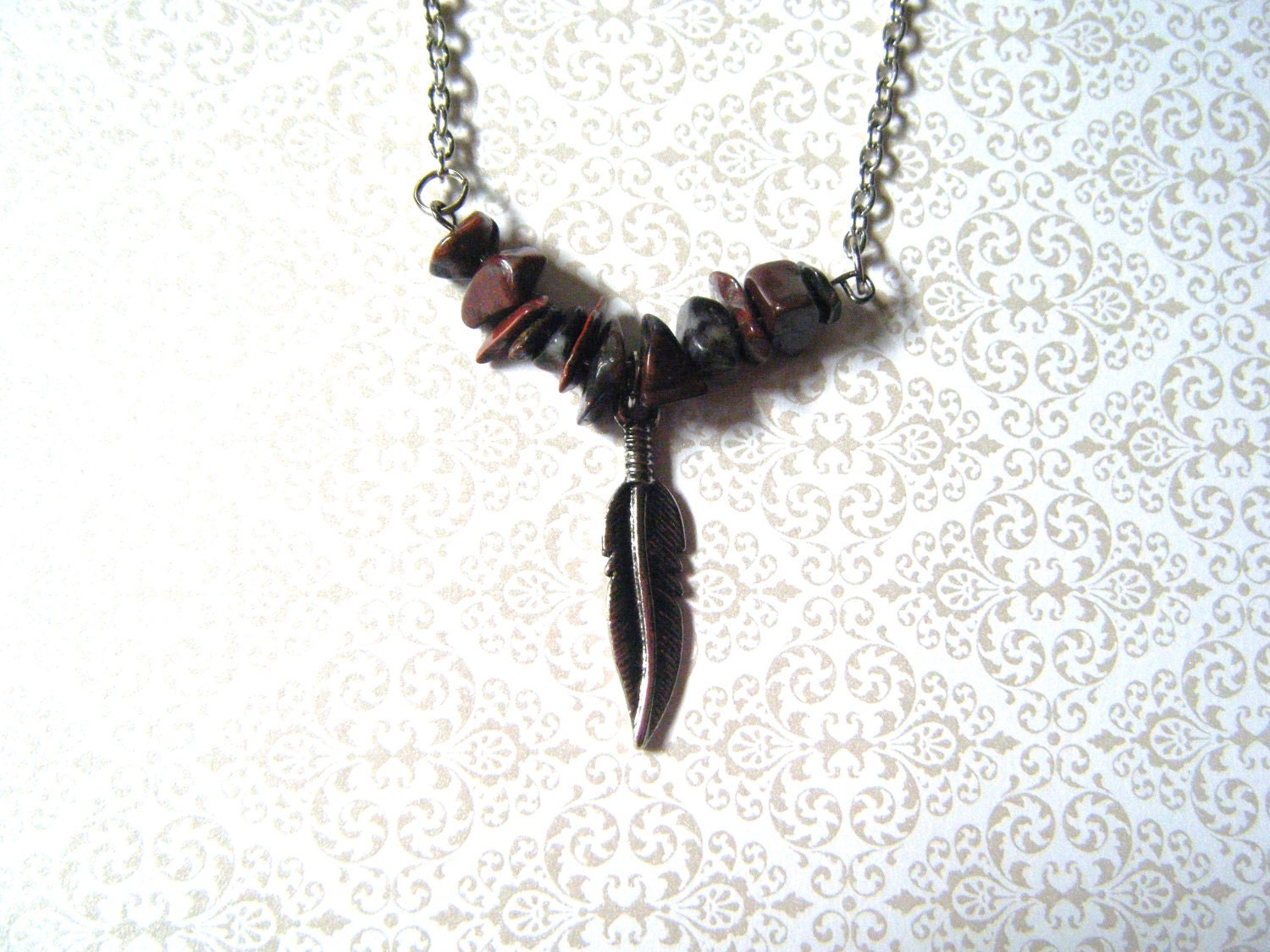 Brown Jasper feather necklace