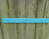 Rustic Aqua Blue Shabby Chic Wall Hanging Wood Hook Shelf Upcycled Vintage Beach Cottage Country Farmhouse Coastal Spa Home Decor