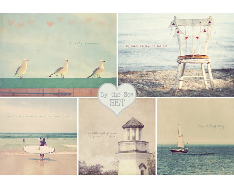 By the Sea Theme (or Mix and Match Your Own) - A Set of Three 5 x 5 & Two 5 x 7 Prints