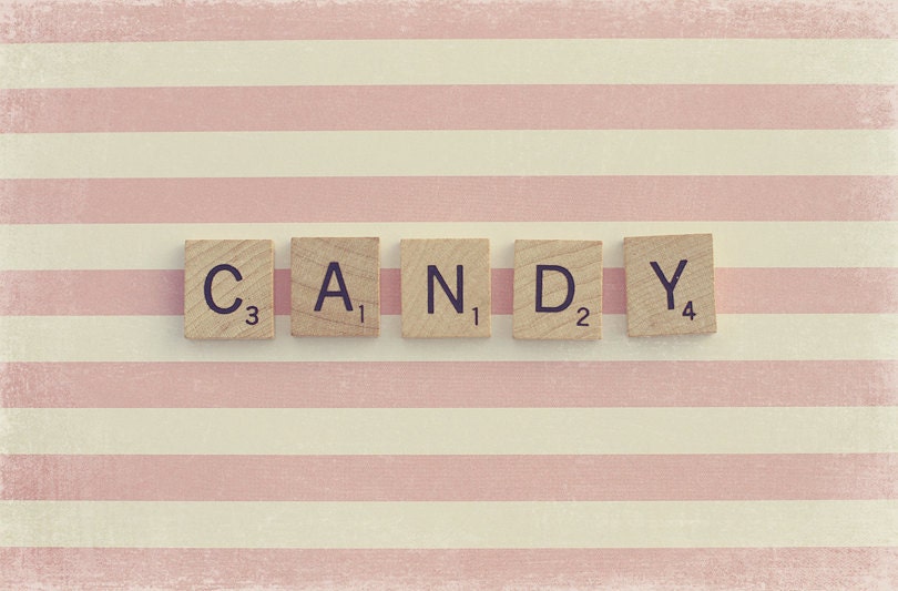 Pink Candy Scrabble Photo Art Print Stripes - 8 x 10