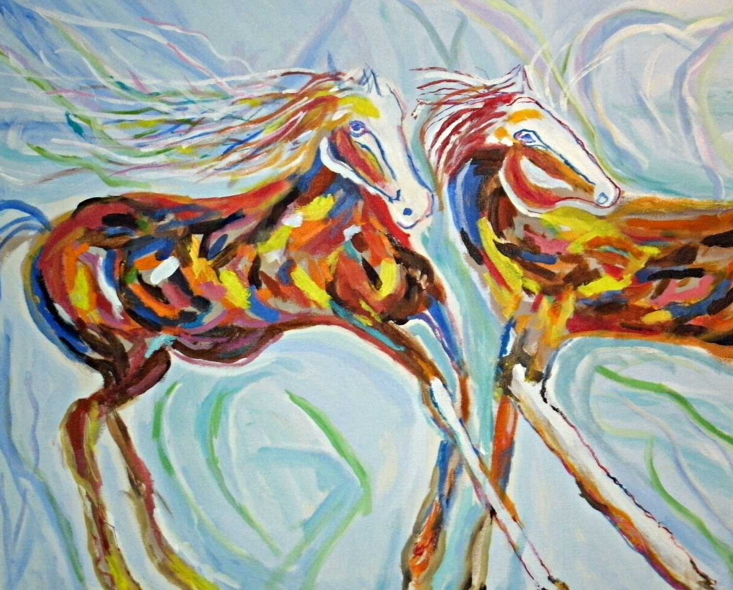 Horses on the run Large 24X30 inch acrylic painting