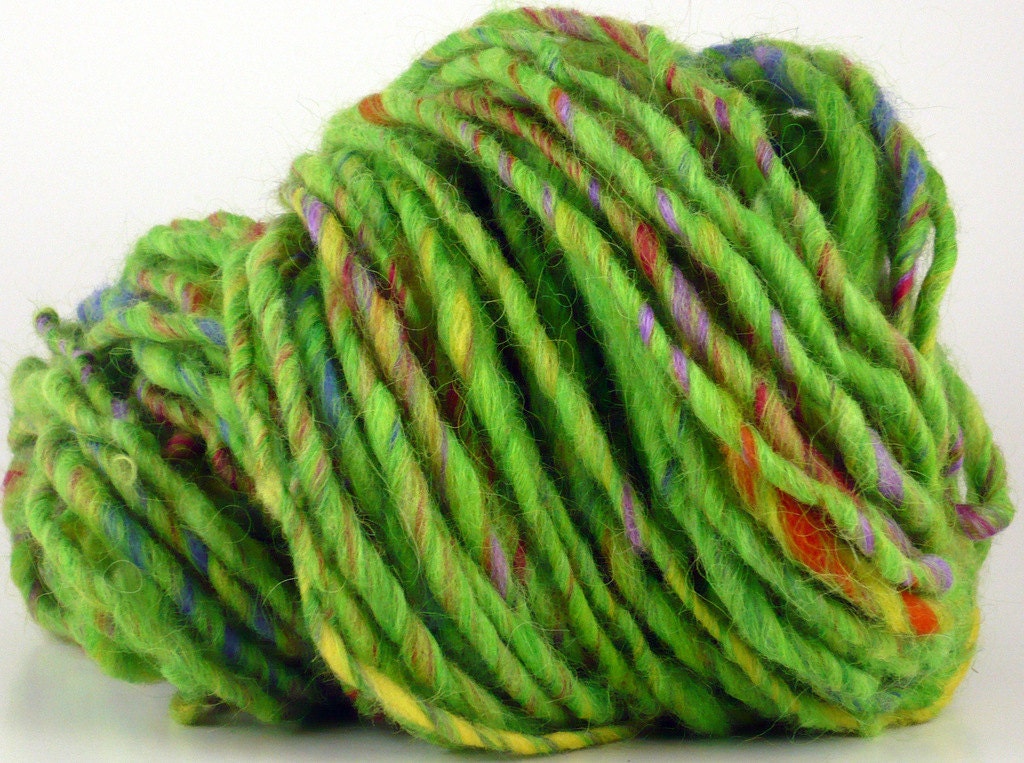 Handspun Green Yarn Icelandic Organic Multicolored GREEN GARDEN