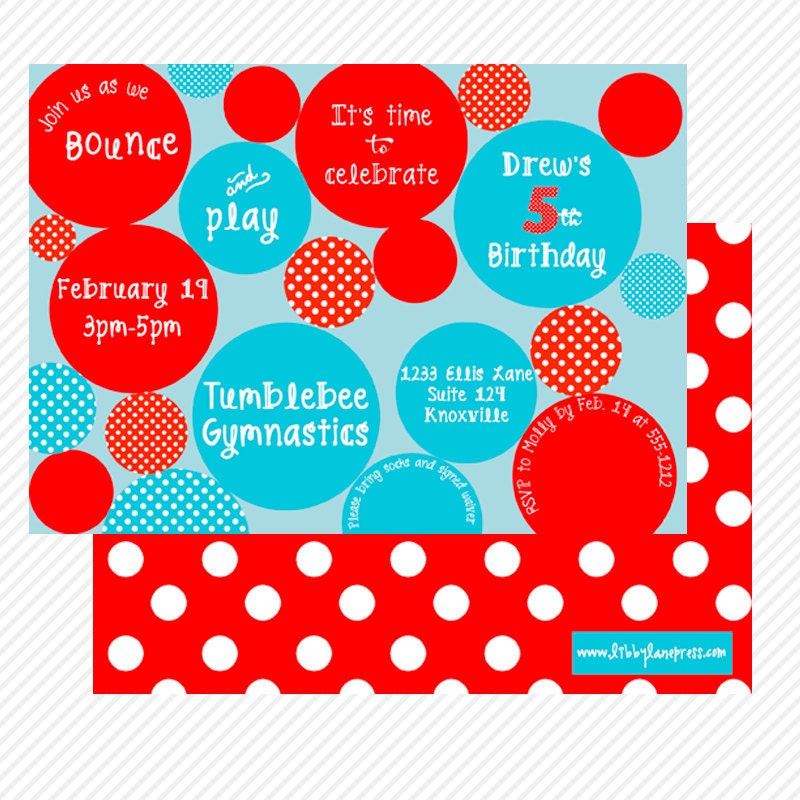 BOUNCE HOUSE Birthday, Red and Aqua, Boys Invitation, PRINTABLE by Libby Lane Press Il_170x135