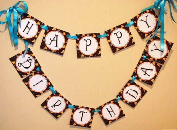 PIZZA & PAJAMAS Birthday Banner, Custom Printable Il_570xn