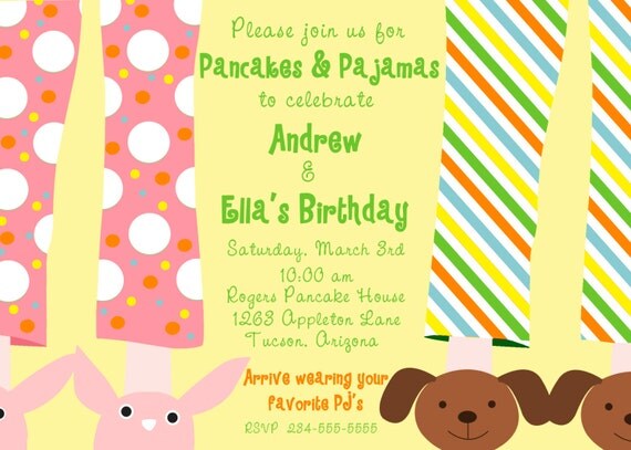 PANCAKES & PAJAMAS-Birthday Invitation for TWINS, Printable by Libby Lane Press Il_570xn
