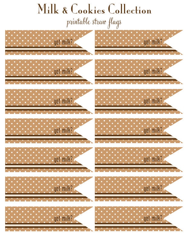 MILK & COOKIES Straw Flags, Printable Il_570xn