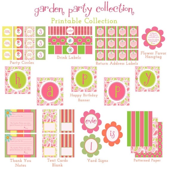 GARDEN PARTY BIRTHDAY Full Collection - Custom Printable Il_570xn