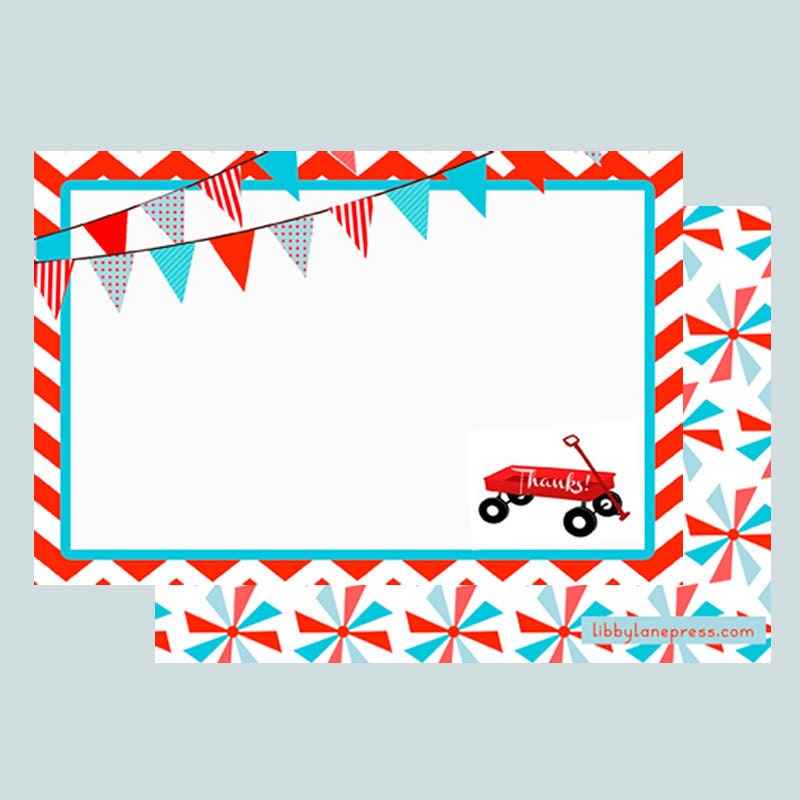 RED WAGON Birthday Invitation, Red and Blue, PRINTABLE by Libby Lane Press