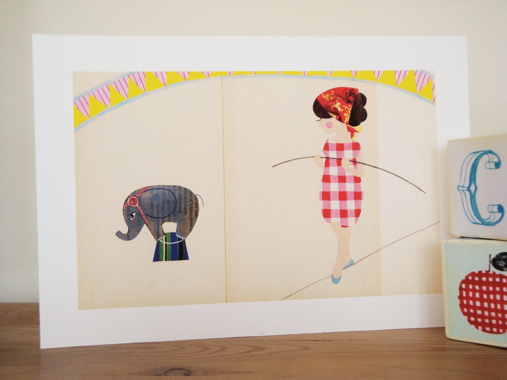 Circus Illustration art print - High wire circus girl