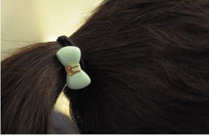 Blue Acrylic Bow Bowknot Bronze Metal Rabbit Bunny Ponytail Holder Hair Tie