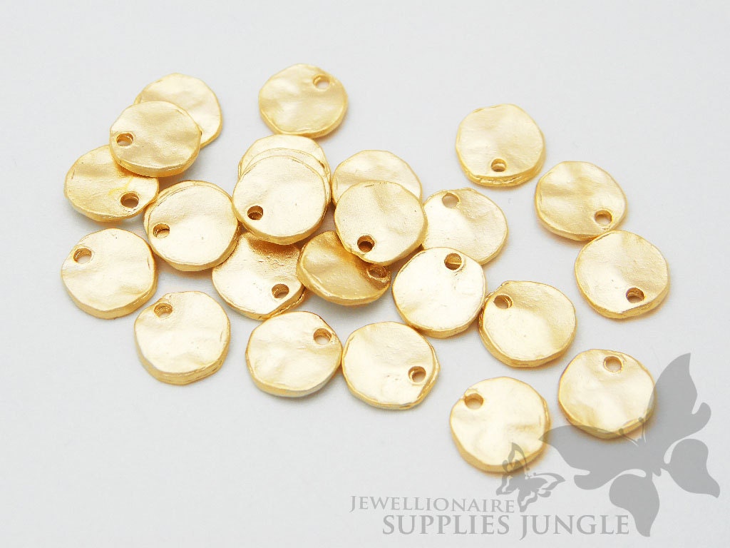 P155-01-MG// Matte 14k Gold Plated Hammered Coin Pendant, 8Pc